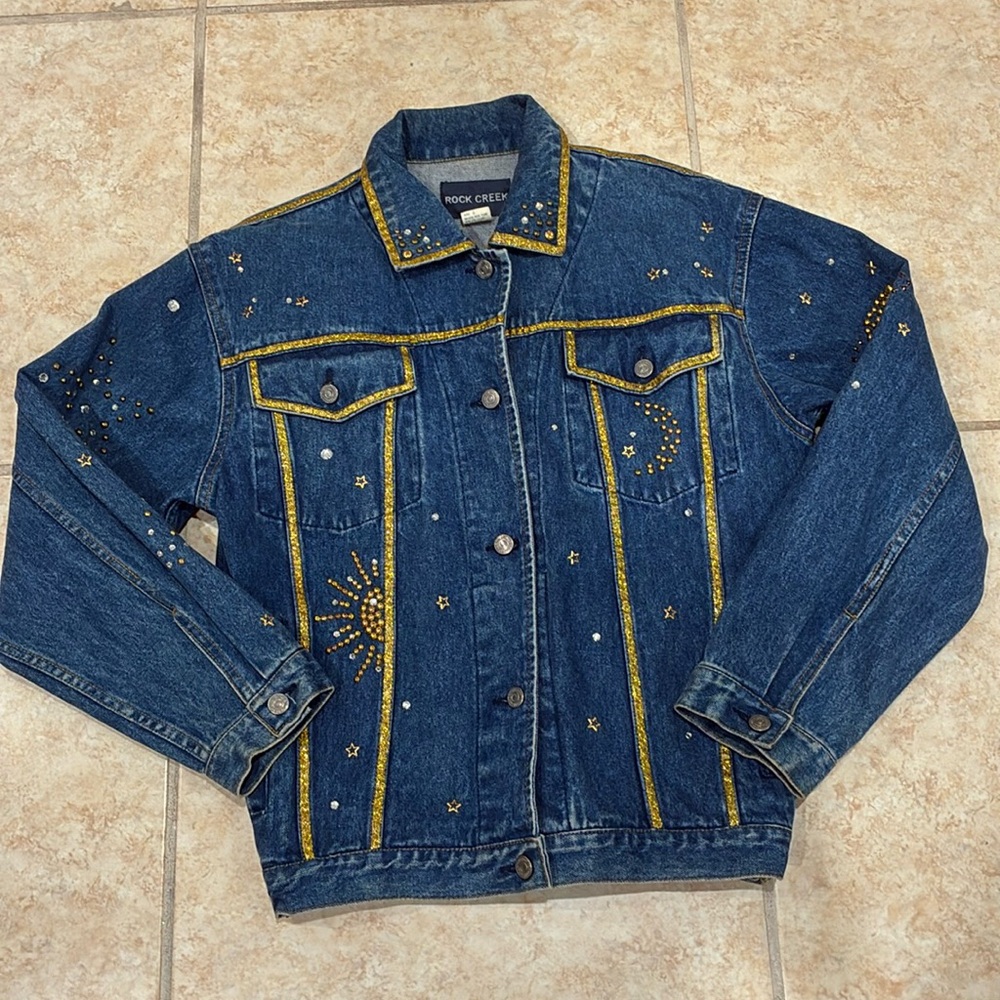 Rock Creek 🌸 | Authentic vintage shooting  stars rhinestone studded Jean jacket